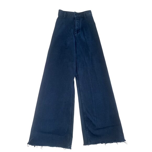 Zara Marine Jeans Womens 0 Black Wide Leg Straight High Rise Raw Hem Bohemian - Picture 3 of 16